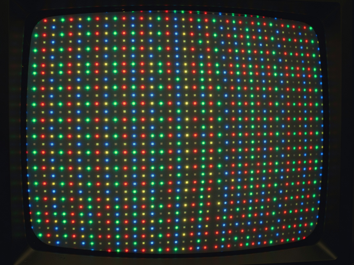Kuvaputkitelevision lähikuva ja RGB pikselirakenne