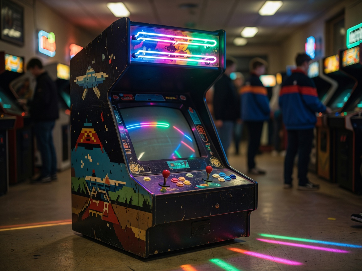 Pelihallin arcade-kabinetti ja vilkkuvat valot