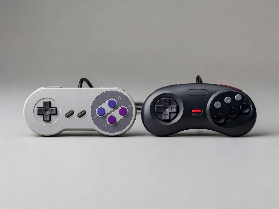 Super Nintendo ja Sega Mega Drive ohjaimet vierekkäin